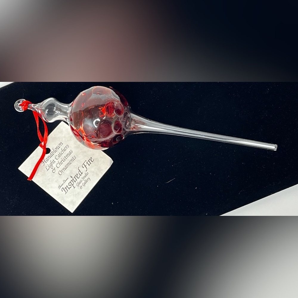 Sharon Owens Inspired Fire Glass Handblown Light Catcher Christmas Ornament 9"‎